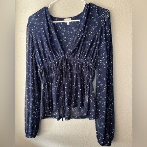 Madison & Berkeley Navy Star Print Mesh Blouse NWOT